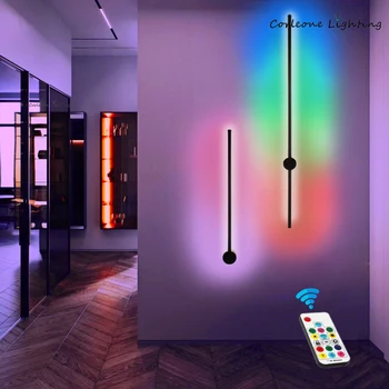 Современный светодиодный настенный светильник Nordic RGB с красочной линией затемнения, настенные светильники для гостиной, диван, фоновый настенный светильник, бра для спальни Изображение