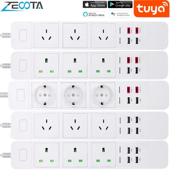 WiFi Tuya Smart Power Strip AU/EU/UK Розетка-удлинитель с разъемом Защиты от перенапряжения USB Type-c Remote от Alexa Google Home Изображение
