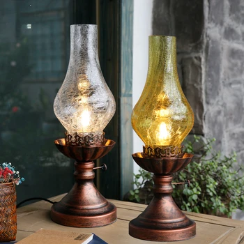 Американская ретро-Ностальгическая Старомодная настольная лампа, Креативный фонарь для сарая, Прикроватная тумбочка для спальни, Классическое Старое Железное украшение для гостевого дома Изображение