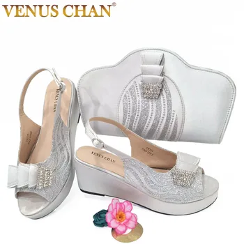 Venus Chan / Босоножки-босоножки 2021 года Серебристого цвета, Высокое Качество, Красивые цены, Комплект женской обуви и сумки в нигерийском стиле для сада Paraty Изображение