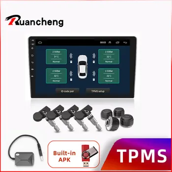 USB Android TPMS, сигнализация давления в автомобильных шинах, система мониторинга для автомобиля, Android-плеер, Предупреждение о температуре с четырьмя датчиками Изображение