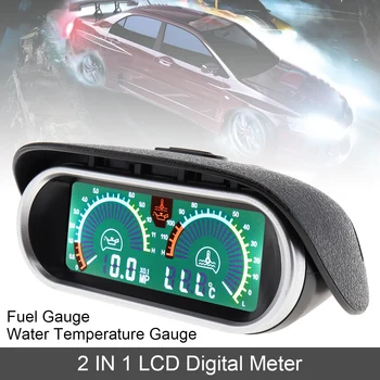 12 В 24 В Датчик температуры воды 2 В 1 ЖК-цифровой измеритель уровня топлива и температуры воды + датчик для легковых грузовых автомобилей Изображение