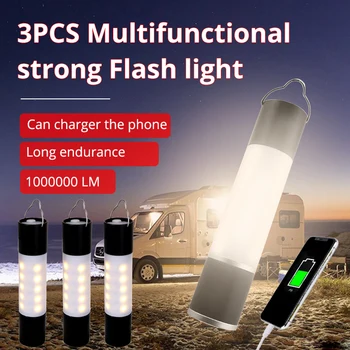 1000000LM 3 шт. USB Перезаряжаемый Подвесной фонарик, Масштабируемый светодиодный фонарь из алюминиевого сплава, лампа для кемпинга, ночник на открытом воздухе Изображение