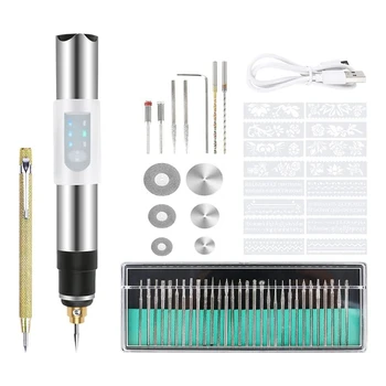 USB гравировальная ручка, перезаряжаемая мини-гравировальная ручка с гравировальными аксессуарами, для металлических, стеклянных, каменных украшений, ногтей Изображение