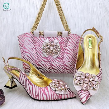 QSGFC 2023 Новая Популярная В Нигерии Сумка с металлической цепочкой розового цвета, удобная в носке, Модная Банкетная женская обувь Изображение