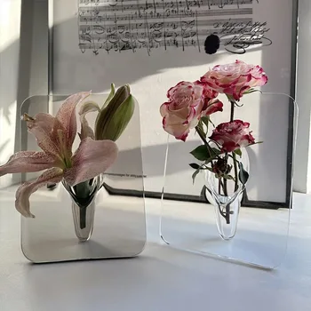 Nordic ins креативная художественная рамка, ваза, гидропонная цветочная композиция, акриловое высококачественное украшение для офиса и проживания в семье Изображение