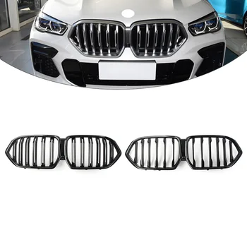 Глянцевая Черная Решетка Радиатора Передней Части Автомобиля С Одной/Двойной Линией Для BMW X6 G06 2020 2021 2022 2023 Изображение