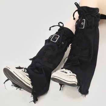 Y Demo, Модные джинсовые гетры в стиле готический панк с перекрестными швами и кисточками, Женские Носки с регулируемой Пряжкой на ремешке Изображение