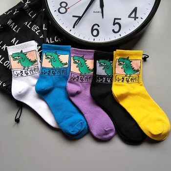 Новые модные женские носки в стиле Харадзюку для девочек в стиле хип-хоп, Милые женские носки с животными и динозаврами, забавные японские носки с героями мультфильмов Изображение