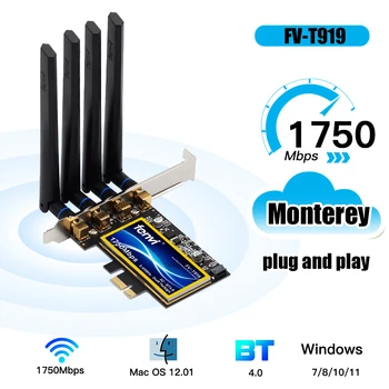 FV-T919 1750 Мбит/с Двухдиапазонный 2,4 G/5G 802.11AC Bluetooth-совместимый Беспроводной адаптер Wi-Fi PCI-E 4.0 Mac/Hackintosh/Windows Изображение