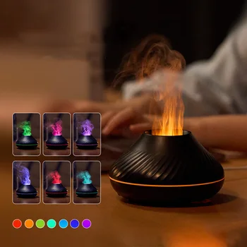 Ультразвуковой Увлажнитель воздуха для Ароматерапии, имитирующий пламя, диффузор эфирного масла, 130 мл, USB-туманообразователь с ночниками 7 цветов Изображение