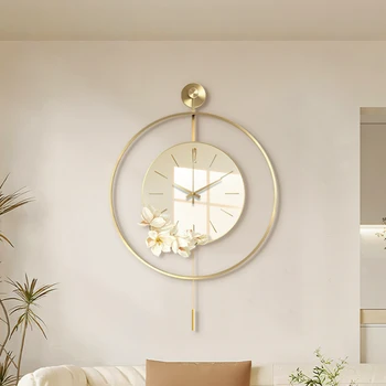 Скандинавские минималистичные настенные часы для гостиной с маленькими свежими цветами, декоративные часы для столовой, модный настольный подвесной настенный Изображение
