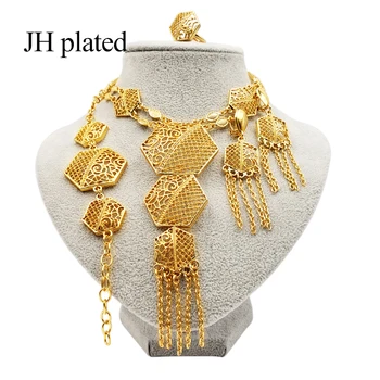 JHplated Женский золотой ювелирный набор Ожерелье и серьги кольцо браслет Эфиопские свадебные ювелирные наборы Золотой турецкий подарок Оптом Изображение
