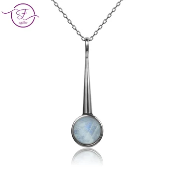 Новый Список S925 Стерлингового серебра Кулон Ожерелье Большой круглый 10 мм Лунный камень Геометрическое ожерелье Подарок Для Помолвки Изображение