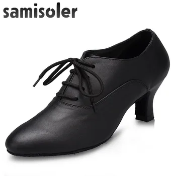 Samisoler, черное/красное Новое словосочетание из ткани, блестящие ленты, Бальная мода, Женская обувь для соревнований по латинским танцам Изображение