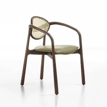 Скандинавский винтажный ротанговый стул для отдыха, стул для чайной комнаты, домашний ясеневый ротанговый стул в стиле обеденного стола и стульев Изображение