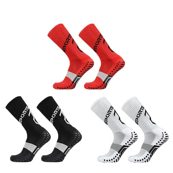 Новые мужские женские спортивные футбольные носки с рисунком пятки, Спортивные нескользящие футбольные носки с силиконовой рукояткой Изображение