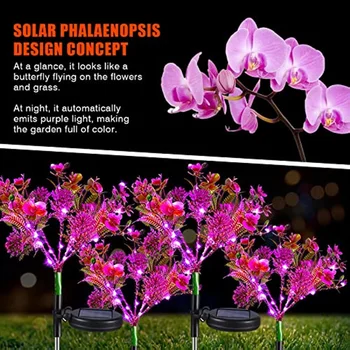 4 Упаковки солнечных ламп для наружного сада с декоративным цветком фаленопсиса на батарейках, дизайн водонепроницаемых ламп для декора сада и двора Изображение