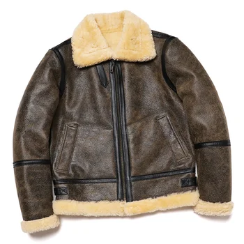 Новый B3 Из овечьей шерсти, Меховая куртка из овчины, Мужская куртка-бомбер, 3 Пальто из натуральной кожи, теплая зимняя одежда, Винтажные куртки, Мужские Изображение