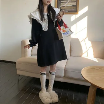 Deeptown, черное школьное мини-платье в Японском стиле, женское Кавайное милое платье с воротником 