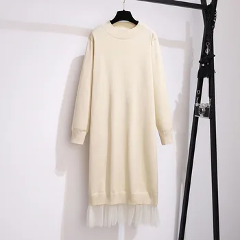 155 кг, Большие размеры, Женское Осеннее Свободное Платье-свитер с длинным круглым вырезом, обхват груди 160 см, 6XL 7XL 8XL 9XL 10XL, Однотонное платье с длинными рукавами Изображение
