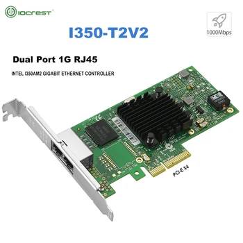 IOCREST Intel I350-T2V2 Двухпортовая плата контроллера Gigabit Ethernet Intel I350AM2 PCI-E X4 2 Порта Серверный сетевой адаптер для Центров обработки данных Изображение