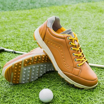 Водонепроницаемая мужская обувь для гольфа, профессиональные спортивные кроссовки для гольфа без шипов, мужские кроссовки для гольфа Большого размера, Классические мужские кроссовки Изображение