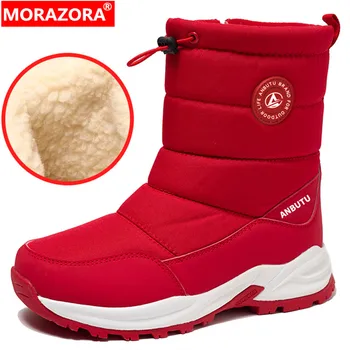 MORAZORA /2023, Размеры 36-45, Новые женские теплые зимние ботинки на молнии, Зимние ботинки из синтетической шерсти Для женщин, Ботильоны на платформе, обувь Изображение