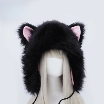 Кукольная зимняя шапка для защиты ушей Шляпа Baotou с плюшевыми милыми кошачьими ушками, шапка для изоляции от холода, аксессуары для кукол Изображение