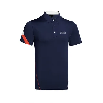 Новая Мужская Летняя рубашка для гольфа с коротким рукавом, эластичная, впитывающая пот Футболка, Верхняя одежда для гольфа, Летние мужские рубашки для гольфа Изображение