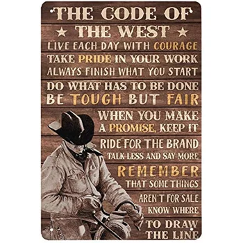 Супер прочный Ковбойский Код Запада с черной шляпой, жестяная вывеска, Винтажный Пещерный бар, Украшение для дома, Ковбойский код Изображение