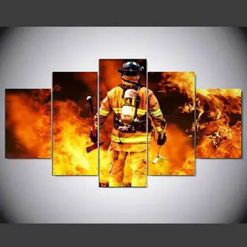Работа Пожарного Страсть 5 Шт. Холст Настенное Искусство Краска Pictur Плакат Домашний Декор 5 Панелей HD Печать Фотографий Без Рамки 5 шт. Изображение