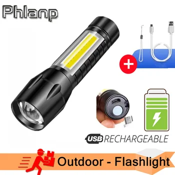 Перезаряжаемый USB светодиодный фонарик, мощный Портативный мини-фонарь, Светодиодный рабочий светильник с зумом, XPE Flash Light, Ультра мощный фонарик Изображение