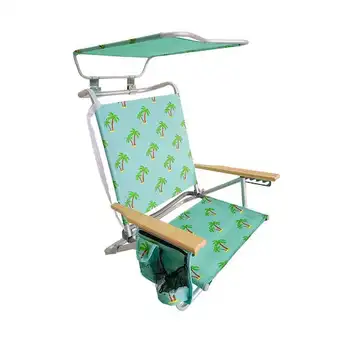Складной пляжный стул с навесом, сумкой для хранения и подстаканником, 5 положений для откидывания, грузоподъемность 275 фунтов (Пальма) Изображение