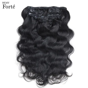 Remy Forte 24-Дюймовая заколка для наращивания человеческих волос, Объемная волна, Наращивание волос, Натуральный Цвет, Заколка для наращивания человеческих волос, 7 шт., зажим Изображение