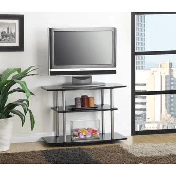 Концепции удобства Designs2Go Без инструментов, 3-х уровневая подставка для телевизора, черная мебель для гостиной, шкаф для телевизора Изображение