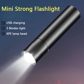 Мини Светодиодный фонарик с сильным светом, Многоцелевой портативный фонарик для самообороны, мощный световой фонарик с usb-зарядкой Изображение