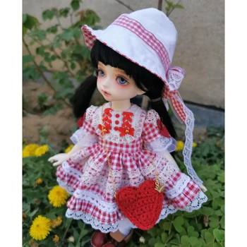 Комплект одежды для куклы BJD подходит для девочек 1/4-1/6 размера, одежда для девочек bjd, милая розовая клетчатая юбка, аксессуары для куклы (четыре точки) Изображение
