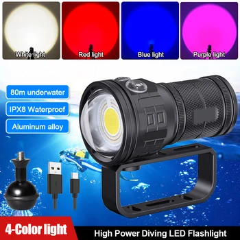 Многоцветный Подводный фонарик для дайвинга 10000ЛМ, светильник для фотосъемки, фонарь для дайвинга на глубине 80 м, камера, Видео лампа Изображение