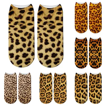 Носки с леопардовым принтом 3D Животных, цифровая печать животных, Милые Хлопчатобумажные носки Kawaii, Унисекс, Женские носки с низким голенищем, Косплей, вечеринка Изображение