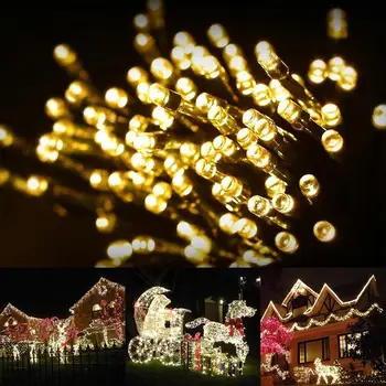 Праздничное освещение, наружные светодиодные гирлянды на солнечной энергии, Водонепроницаемая лампа с 8 режимами для комнаты, террасы, рождественской елки Изображение