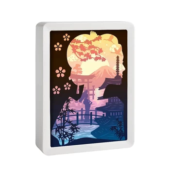 Вырезанный из бумаги Ночник Светодиодные фонари 3D Лампа для вырезания из бумаги USB Художественная лампа Японский Пейзаж Теневая коробка Рамка Настольные украшения Изображение