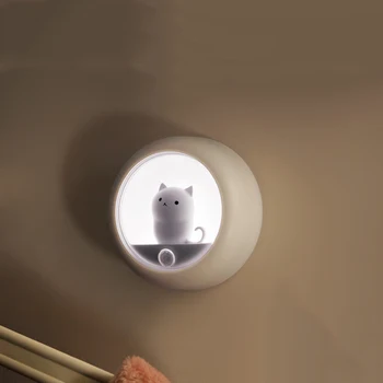 Освещение атмосферы спальни с милым котом, USB-настенный светильник для шкафа, Умное Домашнее Освещение, Украшения для спальни, Новинки, светодиодный датчик, ночник Изображение
