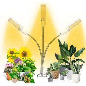 Светодиодный Светильник для Выращивания Полного спектра с Гибким Зажимом, Фито-Лампы USB 45 Вт 60 Вт, Трехголовый Светильник для Выращивания Гусиной Шеи для Рассады Комнатных растений Изображение