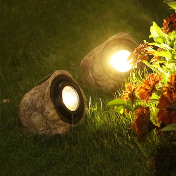 Садовый солнечный прожектор, имитирующий каменный светильник, Водонепроницаемый солнечный светодиодный светильник, украшение для ландшафтного освещения в форме скалы, газонная лампа Изображение