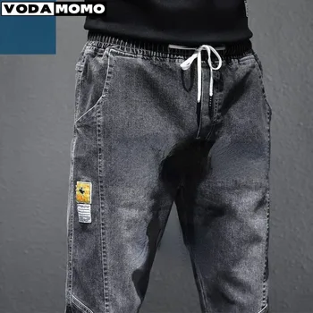 Весна и осень 2023, Модные новые мужские джинсовые брюки, корейские модные укороченные брюки свободного кроя, брендовые джинсы для молодых людей tide Изображение
