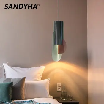 SANDYHA Nordic Подвесное освещение, Люстра с железным блеском, Шкафы для спальни, Роскошное украшение гостиной, Светодиодная прикроватная лампа Изображение