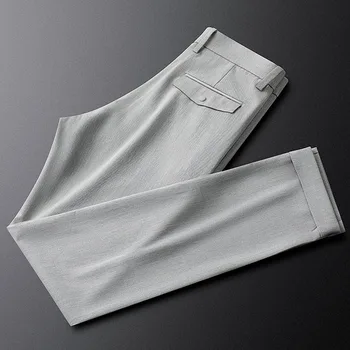 Хорошая текстура, эластичные повседневные брюки против морщин, мужские тонкие летние тонкие мужские маленькие брюки Изображение