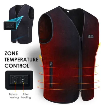 3-скоростной самонагревающийся Жилет с регулируемой температурой, Моющийся, заряжающийся через USB, Жилет с подогревом, Зимняя электрическая куртка без рукавов с подогревом, Мужская Изображение