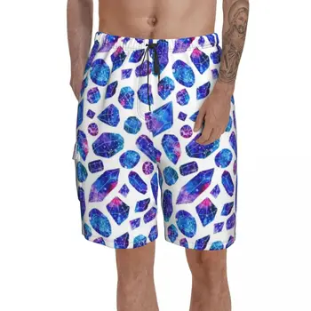 Пляжные шорты с Кристаллами, Плавки из полиэстера, Мужские плавки с рисунком для купания Изображение
